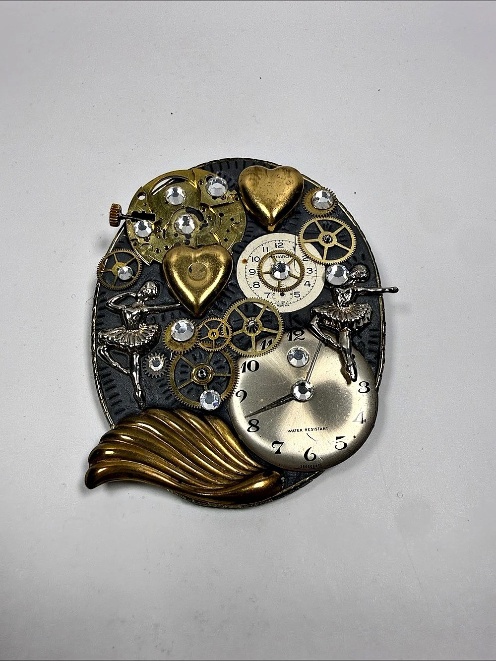 Steampunk Clockwork Brooch Gold & Black
